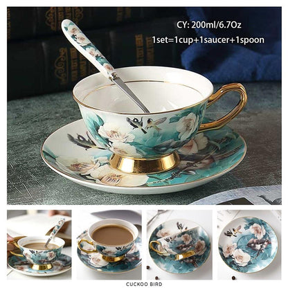 Premium Royal Classic Bone China Teacup Set With Saucer Spoon Luxury Regal Classic Retro Vintage Tea Cups For Kitchen Teaware Teacups 200ml