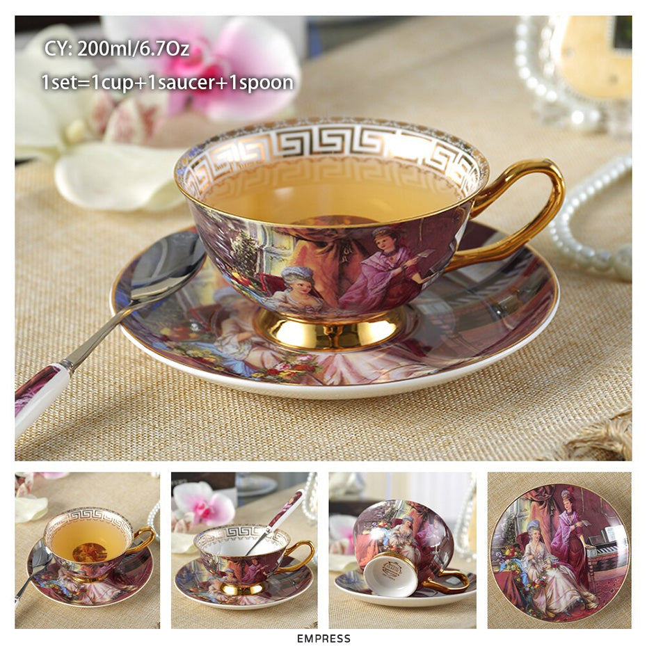 Premium Royal Classic Bone China Teacup Set With Saucer Spoon Luxury Regal Classic Retro Vintage Tea Cups For Kitchen Teaware Teacups 200ml