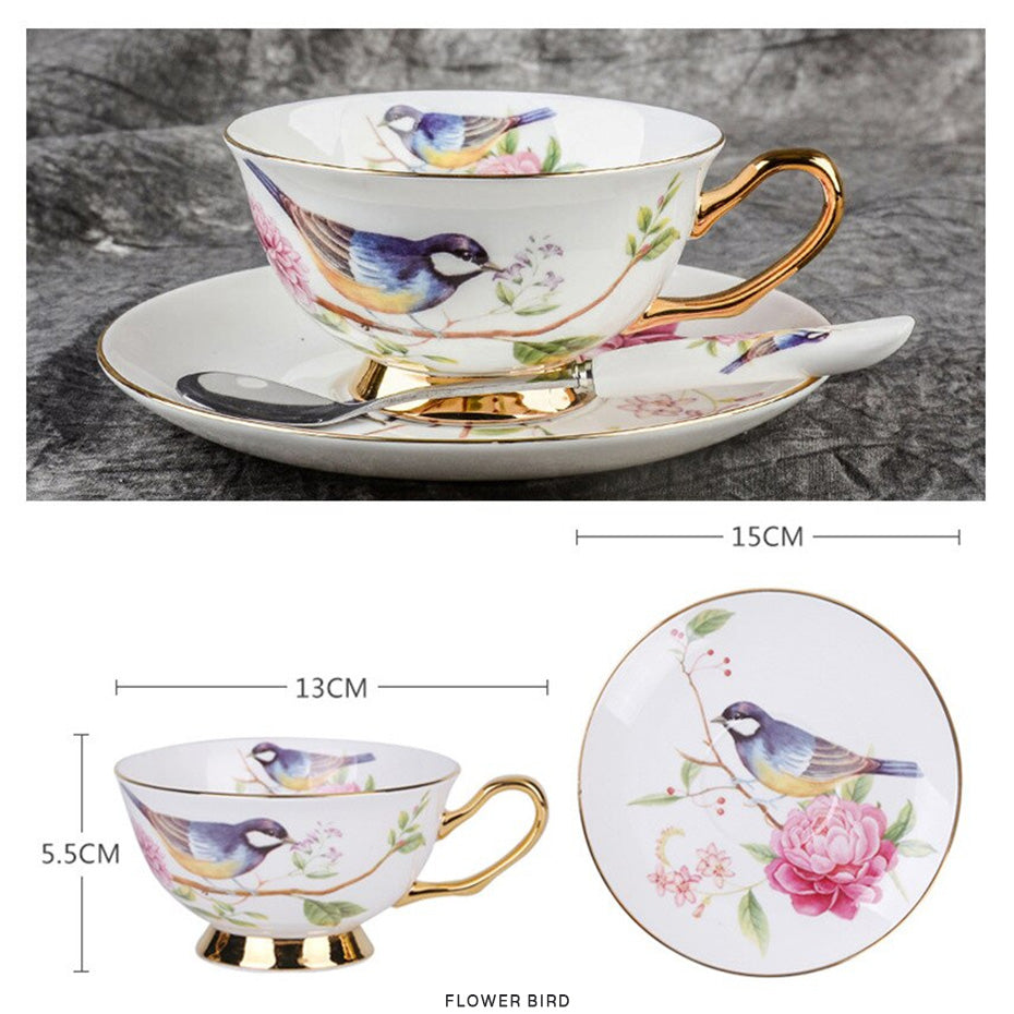 Premium Royal Classic Bone China Teacup Set With Saucer Spoon Luxury Regal Classic Retro Vintage Tea Cups For Kitchen Teaware Teacups 200ml