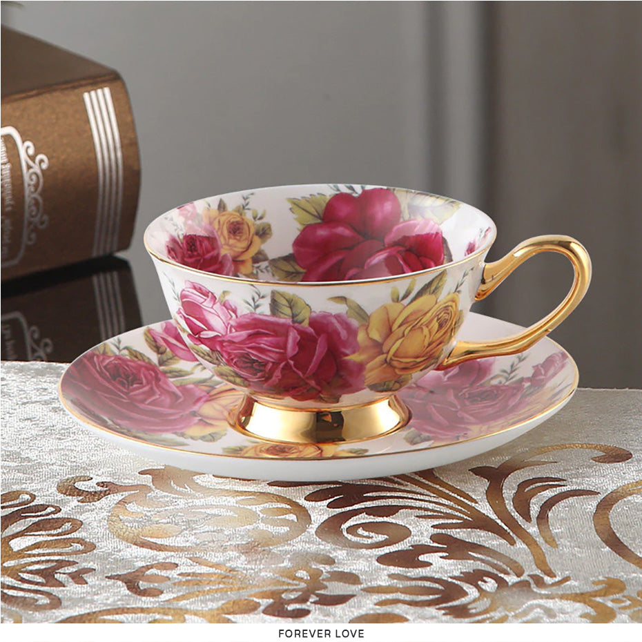 Premium Royal Classic Bone China Teacup Set With Saucer Spoon Luxury Regal Classic Retro Vintage Tea Cups For Kitchen Teaware Teacups 200ml