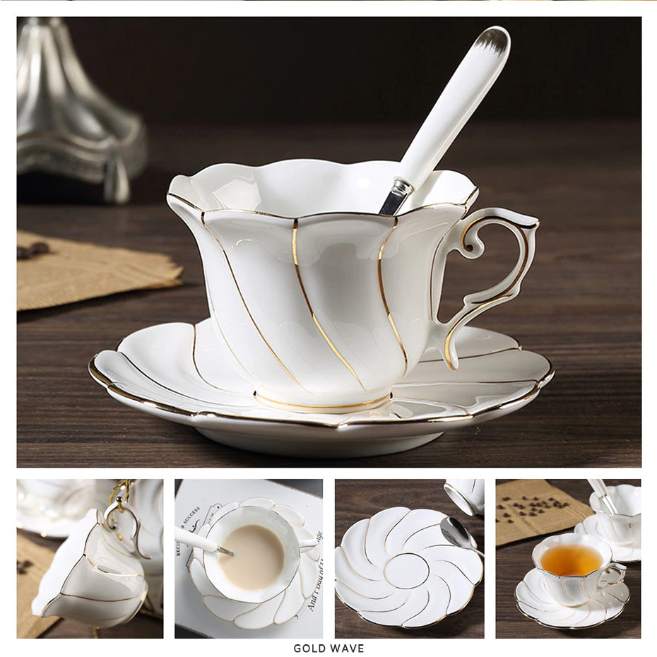 Premium Royal Classic Bone China Teacup Set With Saucer Spoon Luxury Regal Classic Retro Vintage Tea Cups For Kitchen Teaware Teacups 200ml