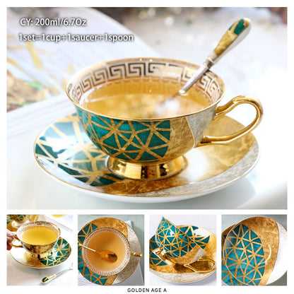 Premium Royal Classic Bone China Teacup Set With Saucer Spoon Luxury Regal Classic Retro Vintage Tea Cups For Kitchen Teaware Teacups 200ml