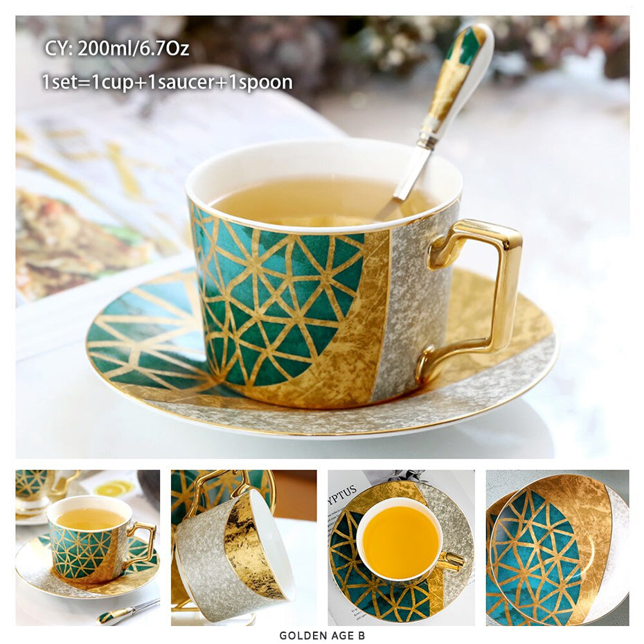 Premium Royal Classic Bone China Teacup Set With Saucer Spoon Luxury Regal Classic Retro Vintage Tea Cups For Kitchen Teaware Teacups 200ml