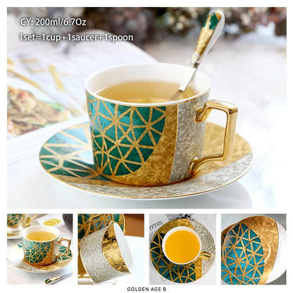 Premium Royal Classic Bone China Teacup Set With Saucer Spoon Luxury Regal Classic Retro Vintage Tea Cups For Kitchen Teaware Teacups 200ml
