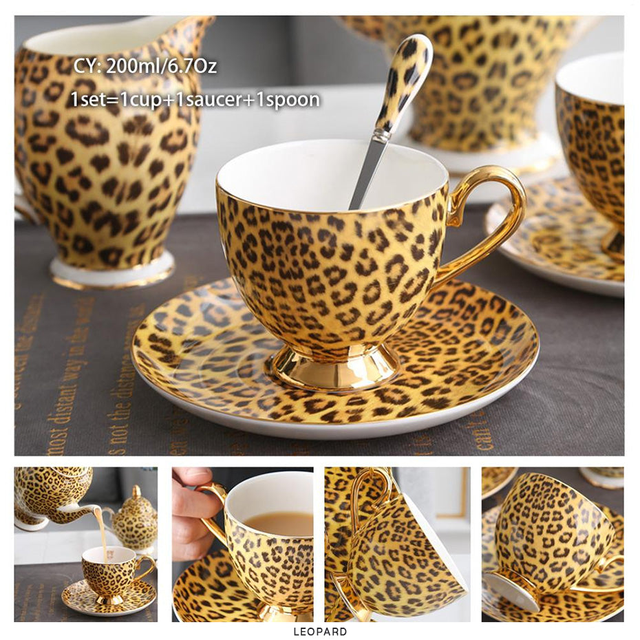 Premium Royal Classic Bone China Teacup Set With Saucer Spoon Luxury Regal Classic Retro Vintage Tea Cups For Kitchen Teaware Teacups 200ml