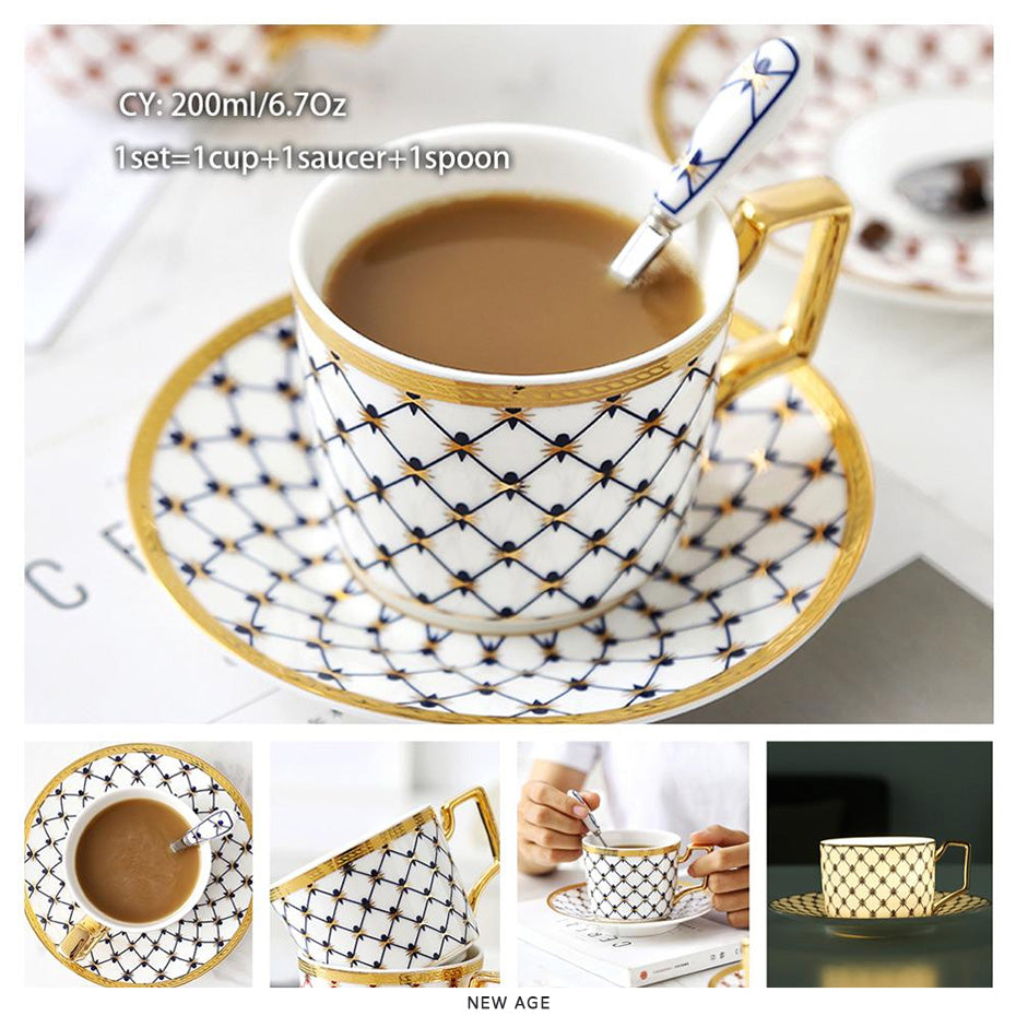 Premium Royal Classic Bone China Teacup Set With Saucer Spoon Luxury Regal Classic Retro Vintage Tea Cups For Kitchen Teaware Teacups 200ml