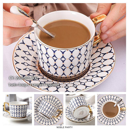 Premium Royal Classic Bone China Teacup Set With Saucer Spoon Luxury Regal Classic Retro Vintage Tea Cups For Kitchen Teaware Teacups 200ml