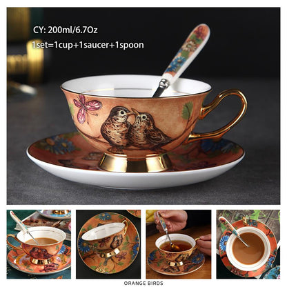 Premium Royal Classic Bone China Teacup Set With Saucer Spoon Luxury Regal Classic Retro Vintage Tea Cups For Kitchen Teaware Teacups 200ml