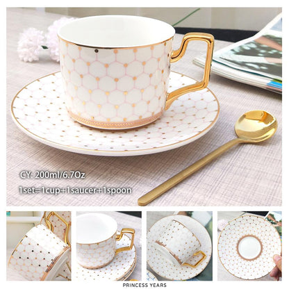 Premium Royal Classic Bone China Teacup Set With Saucer Spoon Luxury Regal Classic Retro Vintage Tea Cups For Kitchen Teaware Teacups 200ml