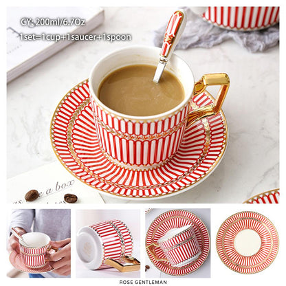 Premium Royal Classic Bone China Teacup Set With Saucer Spoon Luxury Regal Classic Retro Vintage Tea Cups For Kitchen Teaware Teacups 200ml