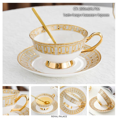 Premium Royal Classic Bone China Teacup Set With Saucer Spoon Luxury Regal Classic Retro Vintage Tea Cups For Kitchen Teaware Teacups 200ml
