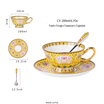 Premium Royal Classic Bone China Teacup Set With Saucer Spoon Luxury Regal Classic Retro Vintage Tea Cups For Kitchen Teaware Teacups 200ml