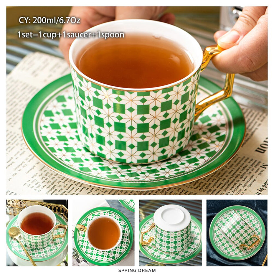 Premium Royal Classic Bone China Teacup Set With Saucer Spoon Luxury Regal Classic Retro Vintage Tea Cups For Kitchen Teaware Teacups 200ml