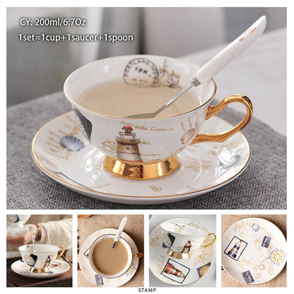 Premium Royal Classic Bone China Teacup Set With Saucer Spoon Luxury Regal Classic Retro Vintage Tea Cups For Kitchen Teaware Teacups 200ml
