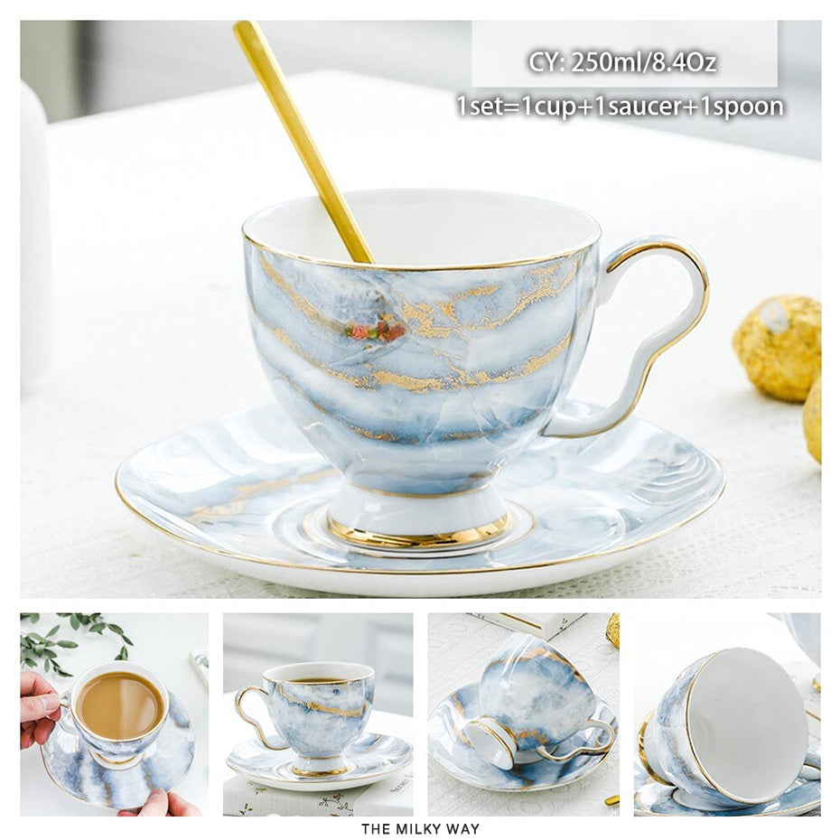 Premium Royal Classic Bone China Teacup Set With Saucer Spoon Luxury Regal Classic Retro Vintage Tea Cups For Kitchen Teaware Teacups 200ml