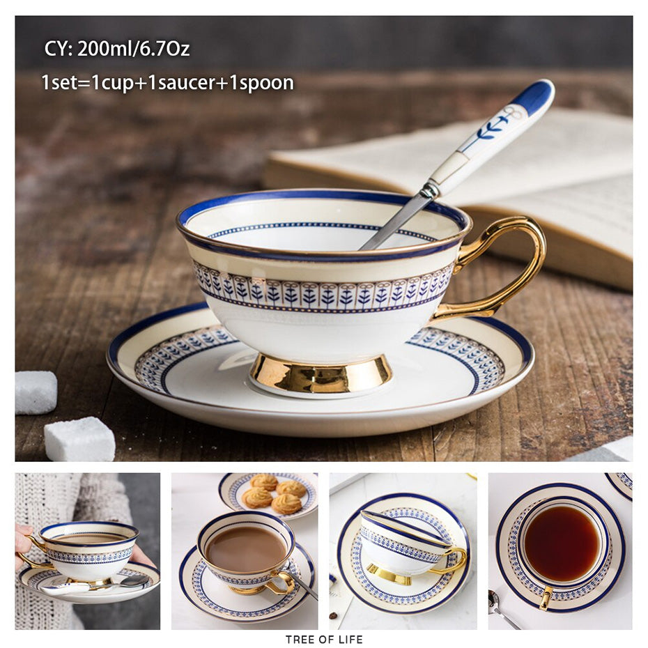 Premium Royal Classic Bone China Teacup Set With Saucer Spoon Luxury Regal Classic Retro Vintage Tea Cups For Kitchen Teaware Teacups 200ml