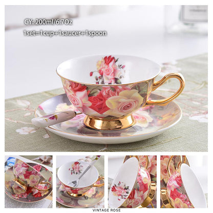 Premium Royal Classic Bone China Teacup Set With Saucer Spoon Luxury Regal Classic Retro Vintage Tea Cups For Kitchen Teaware Teacups 200ml