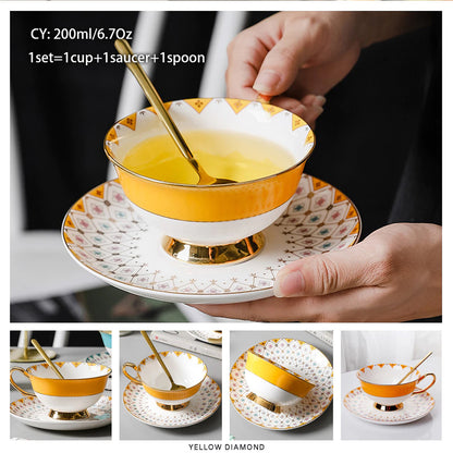 Premium Royal Classic Bone China Teacup Set With Saucer Spoon Luxury Regal Classic Retro Vintage Tea Cups For Kitchen Teaware Teacups 200ml