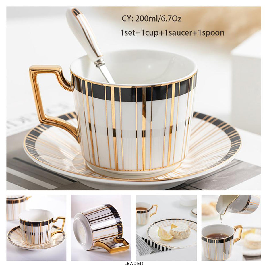 Premium Royal Classic Bone China Teacup Set With Saucer Spoon Luxury Regal Classic Retro Vintage Tea Cups For Kitchen Teaware Teacups 200ml