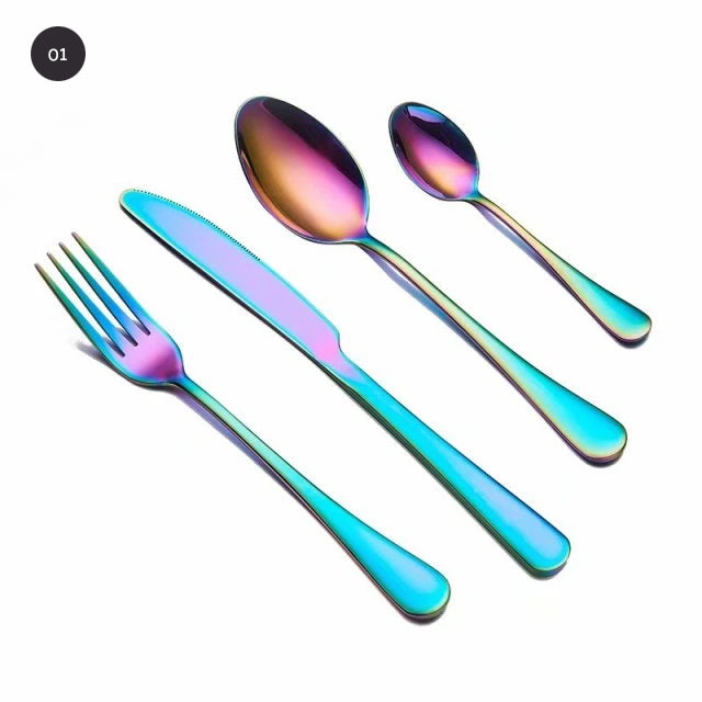 Rainbow Colored Cutlery Stainless Steel Knife Fork Spoon Modern Dinnerware Golden Silver Rose Gold Flatware Essential Contemporary Kitchen Accessories