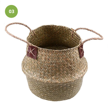 Rustic Rattan Sea Grass Flower Pots Storage Basket Natural Color Stylish Braided All Purpose Storage Bin Wicker Laundry Basket