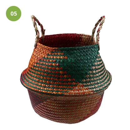 Rustic Rattan Sea Grass Flower Pots Storage Basket Natural Color Stylish Braided All Purpose Storage Bin Wicker Laundry Basket