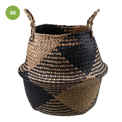 Rustic Rattan Sea Grass Flower Pots Storage Basket Natural Color Stylish Braided All Purpose Storage Bin Wicker Laundry Basket