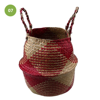 Rustic Rattan Sea Grass Flower Pots Storage Basket Natural Color Stylish Braided All Purpose Storage Bin Wicker Laundry Basket