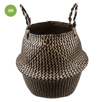 Rustic Rattan Sea Grass Flower Pots Storage Basket Natural Color Stylish Braided All Purpose Storage Bin Wicker Laundry Basket