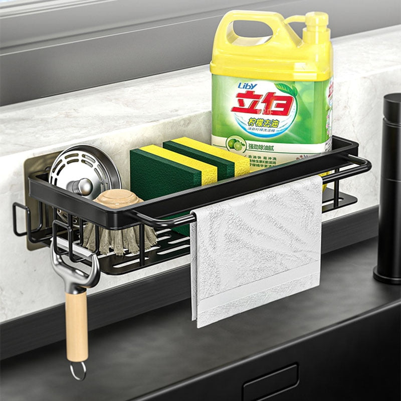 Modern Space Aluminium Kitchen Sink Storage Rack For Towel Soap Sponge Cleaning Dishwashing Utensil Handy Tidy Kitchen Sink Organizer Shelf