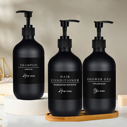 Minimalist Matte Black Cosmetic Dispensers For Hand Liquid Shampoo Shower Gel etc Refillable Soap Pump Lotion Bottles 500ml Set of 3pcs