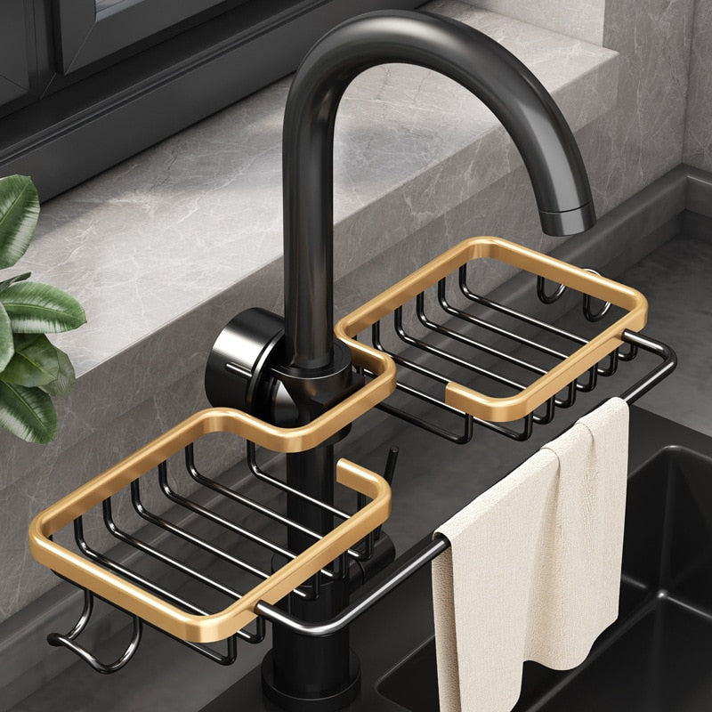 Kitchen Sink Organizer Faucet Rack For Sponge Scrubber Soap Holder Washroom Sink Cosmetics Storage Basket Shelf Rack Bathroom Accessories