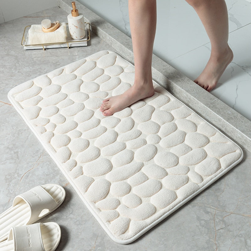 Coral Fleece Pebbles Bathroom Mat For Shower Room Washroom Memory Foam Water Absorption Non-Slip Padded Mat For Bath Room Assorted Colors