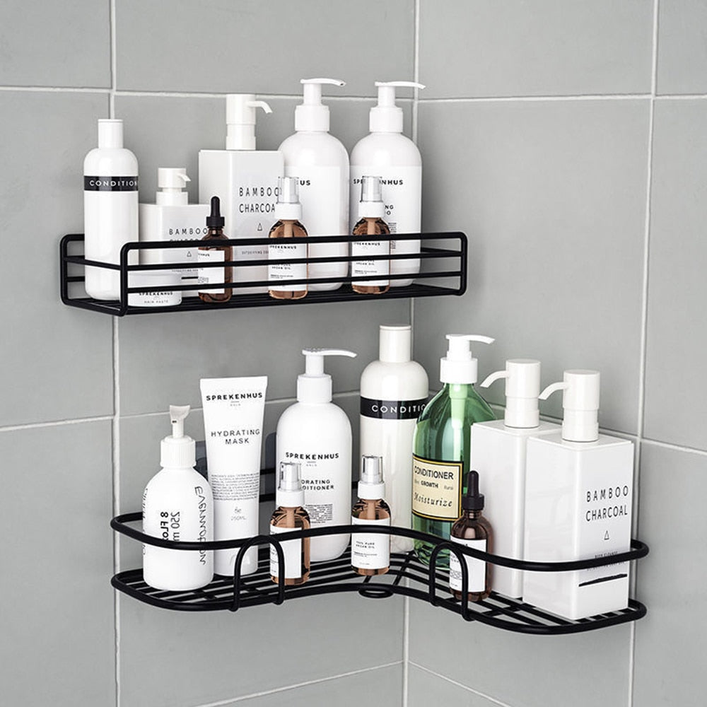 Minimalist Metal Wire Rack Bathroom Shelf For Shampoo Cosmetics Metal Shelving Corner Shelf For Bath Room Washroom Shower Room Kitchen Shelving