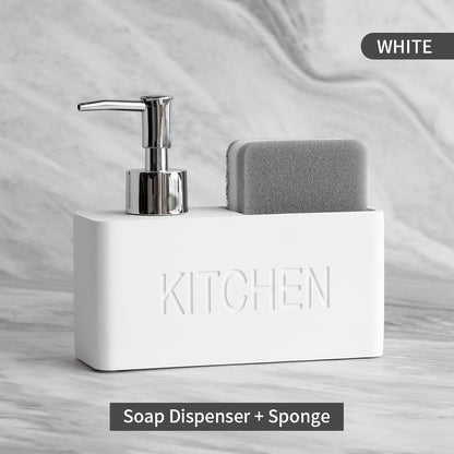 Modern Kitchen Soap Dispenser With Scrubber Housing Contoured Hand Finished Resin Block Hand Wash Liquid Pump Soap Dispenser For Kitchen