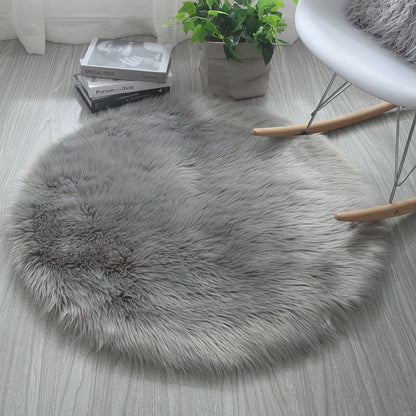 Soft Plush Shaggy Round Faux Sheepskin Rugs For Living Room Hotel Room Bathroom Mat Circular Area Mats Purple Gray White Pink Bedroom Rug