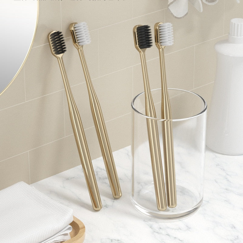 Luxury Toothbrush Gold & Silver Soft Bristle Dental Toothbrush Elegant Gentle Stylish Washroom Accessories For Luxury Bathroom