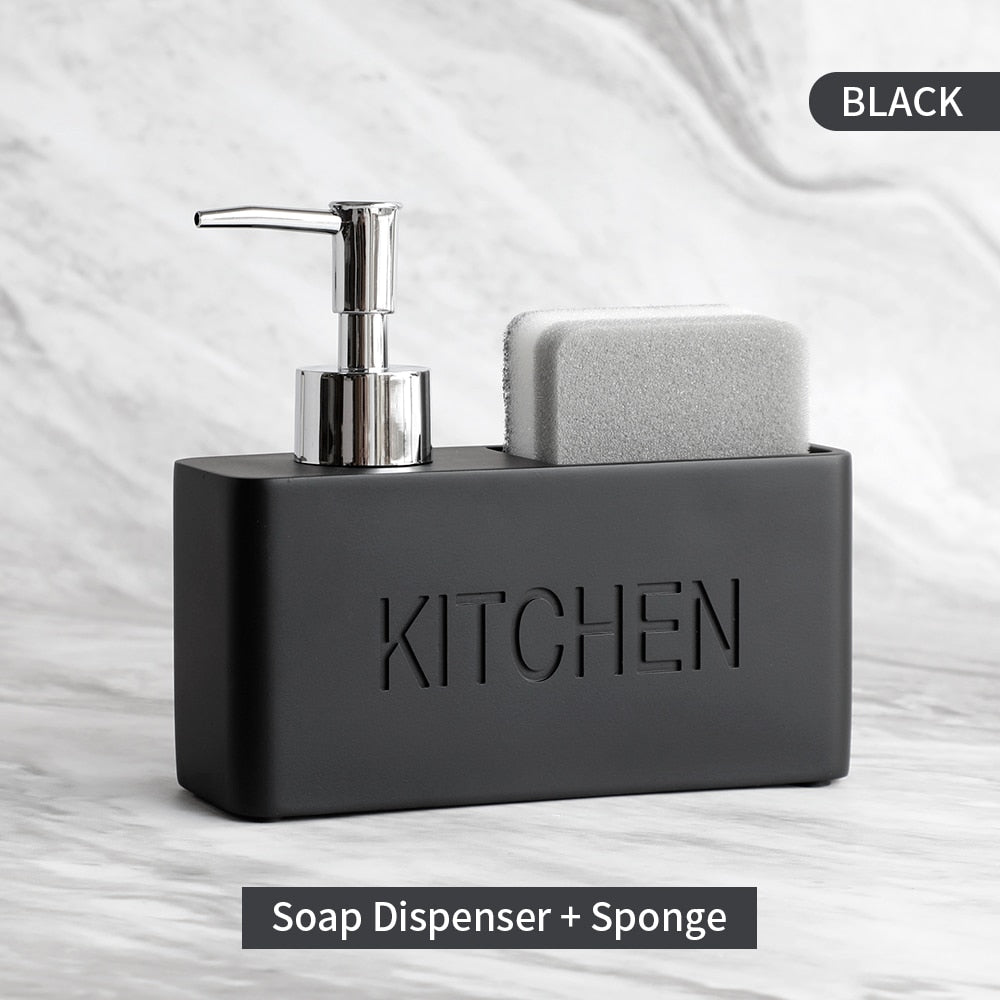 Modern Kitchen Soap Dispenser With Scrubber Housing Contoured Hand Finished Resin Block Hand Wash Liquid Pump Soap Dispenser For Kitchen