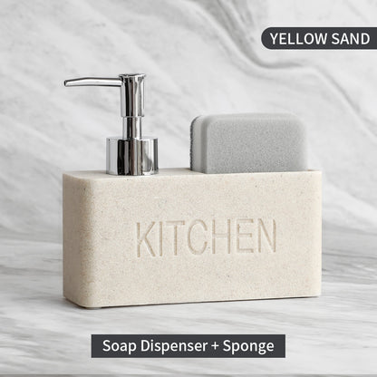 Modern Kitchen Soap Dispenser With Scrubber Housing Contoured Hand Finished Resin Block Hand Wash Liquid Pump Soap Dispenser For Kitchen