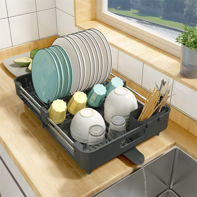 Practical Expandable Draining Rack For Kitchen Sink Adjustable Compact Large Capacity Dishwashing Racking With Quick Drain System