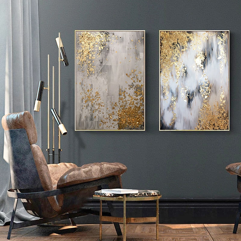 Abstract Luxury Designer Wall Art Fine Art Canvas Print Modern Fashion Glamour Golden Beige Picture For Luxurious Living Room Apartment Bedroom Decor