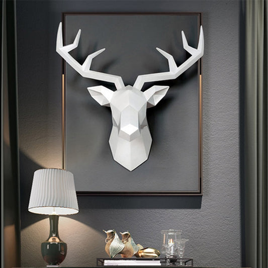 Nordic Deer Head Wall Mounted Golden White Stag Black Antlers Bust 3D Wall Decor For Modern Minimalist Scandinavian Living Room