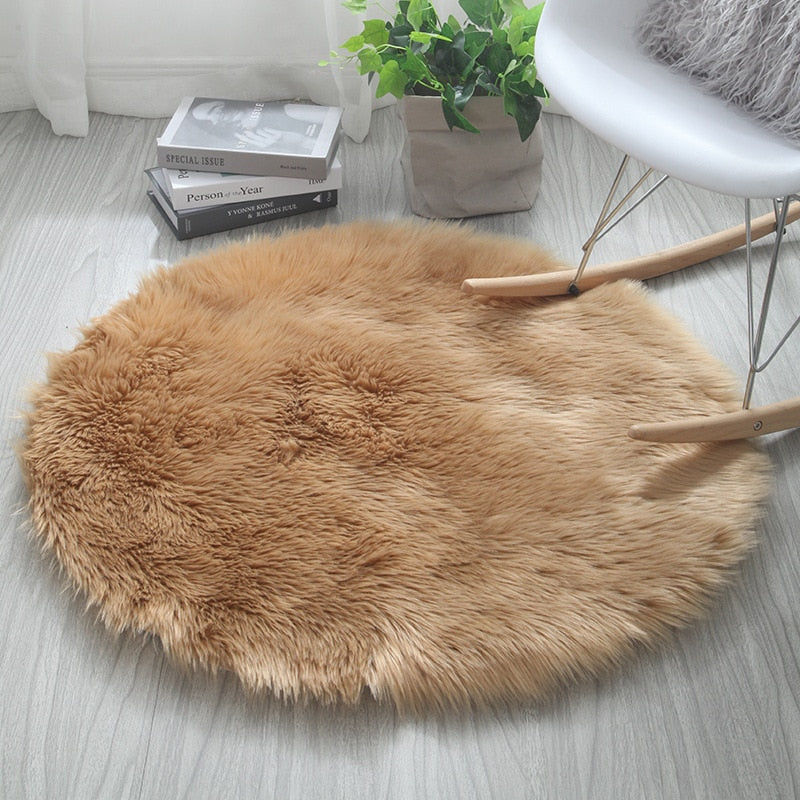 Soft Plush Shaggy Round Faux Sheepskin Rugs For Living Room Hotel Room Bathroom Mat Circular Area Mats Purple Gray White Pink Bedroom Rug