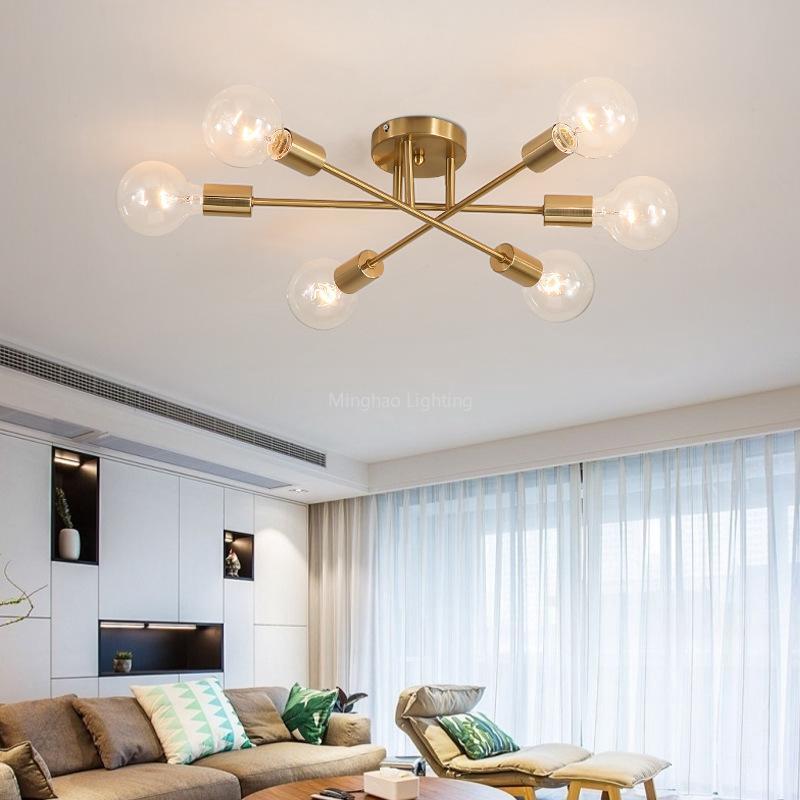 Modern Classic Starburst LED Chandelier Brushed Gold Semi-Flush Mounted Ceiling Light For Living Room Dining Room Trending Home Decor