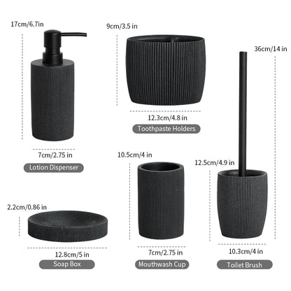 Volcanic Black Bathroom Accessories Soap Dish Toothbrush Holder Gargle Cup Liquid Soap Dispenser Toilet Brush Holder Matching Bathroom Essentials