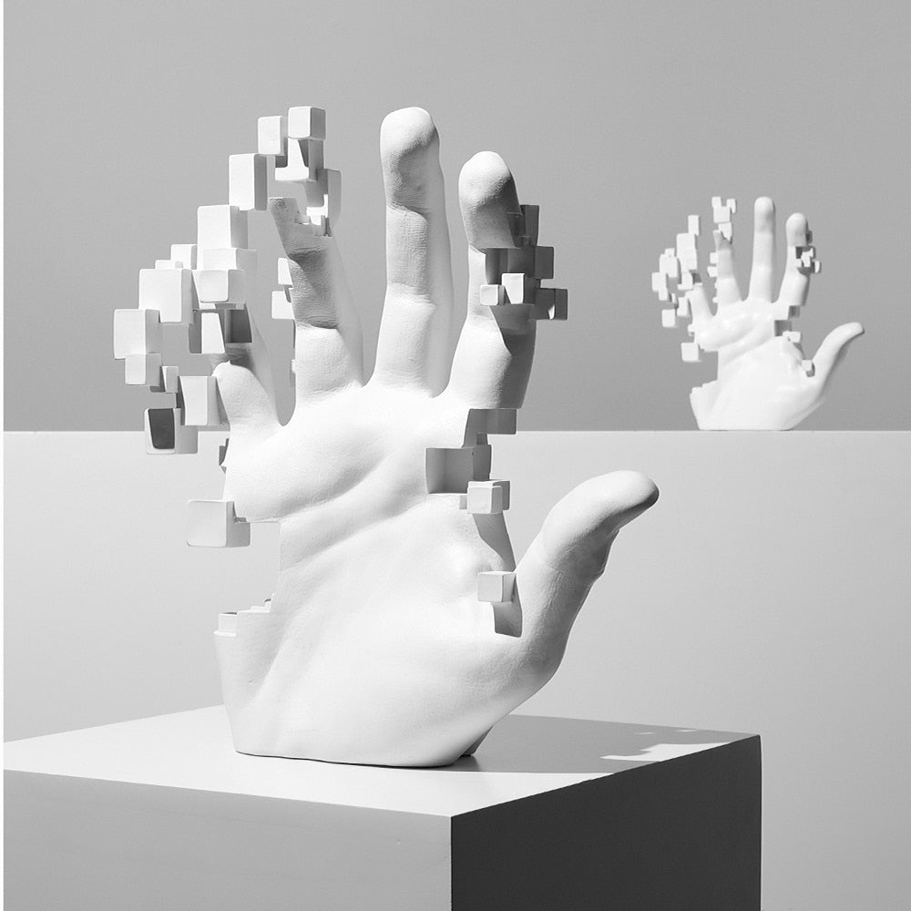 Abstract Pixelated Digi-Hand Sculpture Modern Minimalist Art Piece For Home Living Room Coffee Table Mantelpiece Ornament