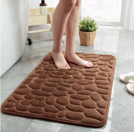 Coral Fleece Pebbles Bathroom Mat For Shower Room Washroom Memory Foam Water Absorption Non-Slip Padded Mat For Bath Room Assorted Colors