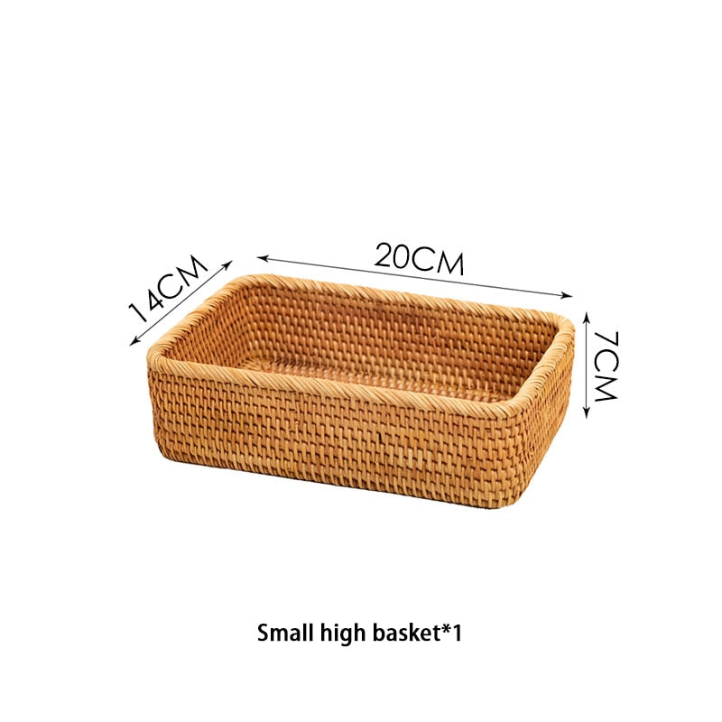 Japanese Style Handwoven Rattan Storage Tray Wicker Basket For Fruit Table Condiments Cosmetics etc Essential Home Storage For Kitchen Dining Room