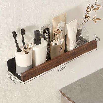 Modern Bathroom Shelf Solid Wood & Aluminium Racking For Cosmetics Shampoo Storage Washroom Kitchen All Purpose Wood Metal Shelving