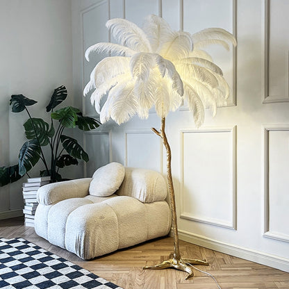 Nordic Light Luxury Ostrich Feather LED Floor Lamp Standing Modern Interior Lighting For Living Room Foyer